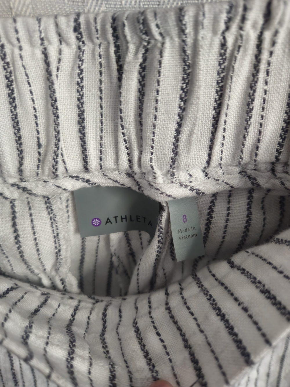 Athleta White Cropped Pinstripe Drawstring Pants Size 8 100% Linen. - Picture 5 of 9